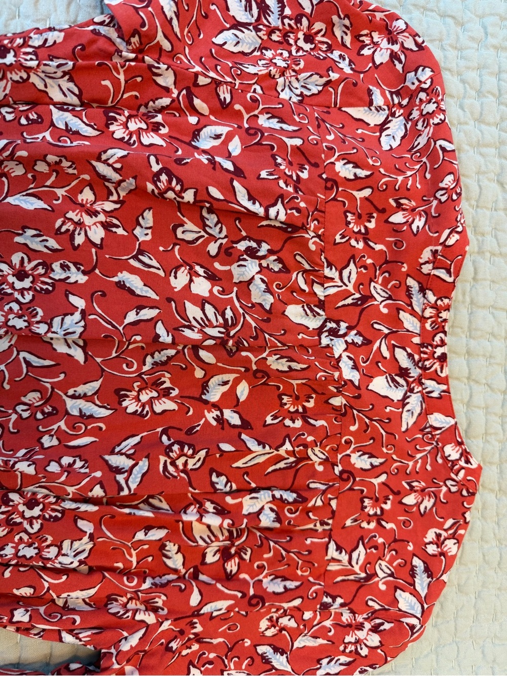 LOFT Petite Rust Botanical Floral Midi Dress Contrast Border Hem Drawstring - Picture 4 of 9